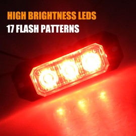 Nrgedzam 3-LED Emergency Strobe Grille Lights, Surface Mount Strobe Lights Red Strobe Lights for Truck Emergency Flashing Light LED Mini Grille Light Beacon Warning lights Sync Featur, 4PCS