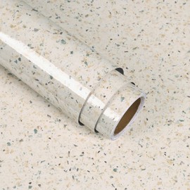 VaryStyle Terrazzo Contact Paper Peel and Stick Countertops Waterproof Beige/Orange Glossy Marble Contact Paper for Countertop Vinyl Wrap 15.7"x118" Removable Marble Wallpaper for Bathroom Kitchen