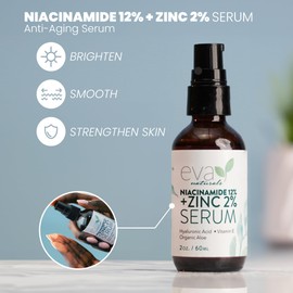 Eva Naturals Niacinamide Serum for Face - 12% Niacinamide & 2% Zinc Serum with Hyaluronic Acid - Pore Minimizer, Improve Dark Spots, Redness Relief (2 oz)