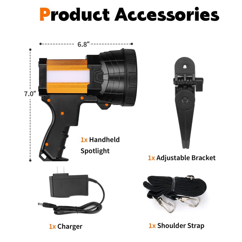 Vanvale Super Bright Rechargeable Spotlight,Handheld Rechargeable LED Flashlight Ultra-Long Standby