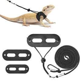 ASOCEA Pack of 3 Adjustable Bearded Dragon Lizard Harness and Lead Reptile Soft Leather Outdoor Nylon Rope Lead for Amphibians Lizards Chameleons Iguana Babies and Other Small Pets (S, M, L)