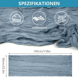 AUAUY Cheesecloth Table Runner, Pack of 2 Grey/Blue Cheese Cloth Table Runner, Boho Gauze Cheese Cloth Table Runner, Rustic Transparent Runner, Tablecloth for Boho Wedding Decoration Birthday Party 90