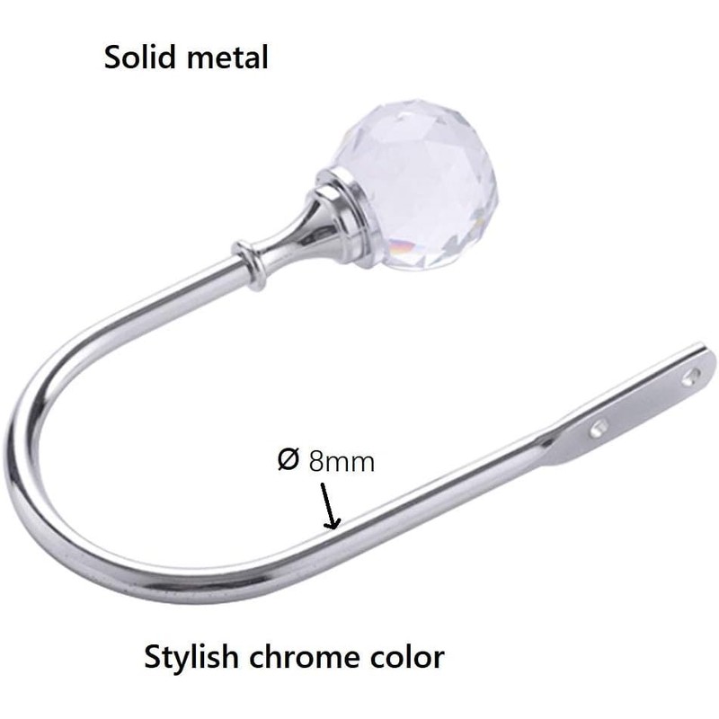 Westspark Crystal Curtain Holdbacks Silver, U Style Metal TieBacks for