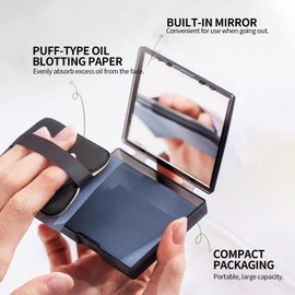 Erinde Oil Blotting Sheets for Face with Mirror and Puff, 200 Sheets Oil Blotting Paper for Oily Skin, Face Oil Absorbing Sheets, Natural Oil Control Film, Absorb Excess Oil, Bamboo Charcoal