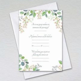 Pack of Funeral Invitation Announcement cards with Envelopes: Eucalyptus Funeral Invites (Pack of 50 with Envelopes)