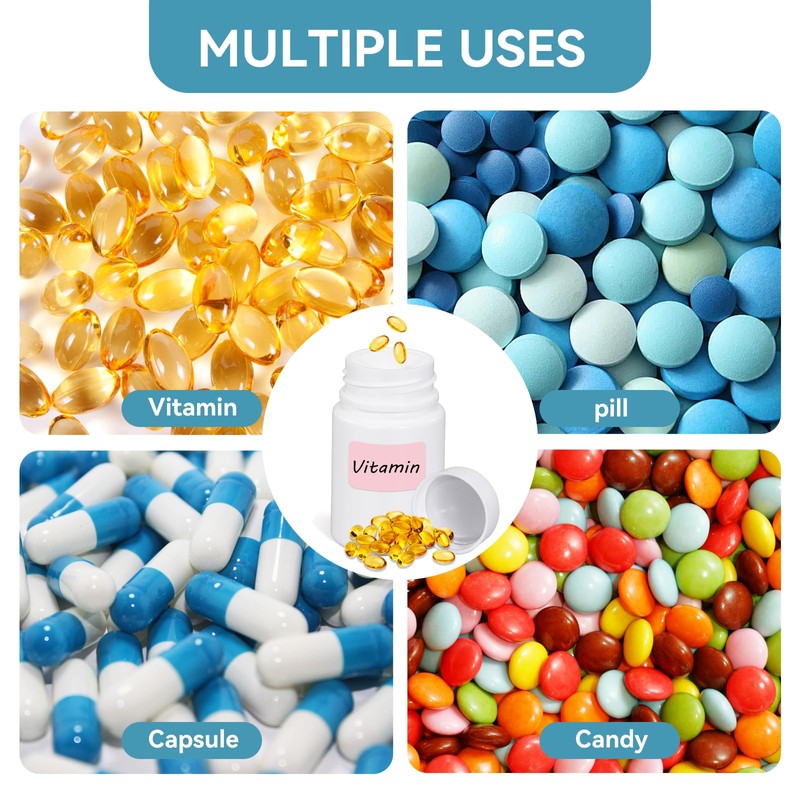 10 Pack Travel Pill Bottles - White Food Grade Plastic