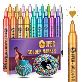 SAKEYR Super Golden Metallic Paint Markers, 18 Colors Sparkle Metallic Glitter Markers, Acrylic Paint Pens for Rock Painting, Glass, Wood, Fabric, Black Paper, Cards, Scrapbook, DIY Art Crafts (2-3mm)