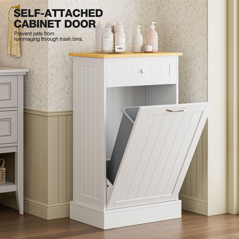 GAZHOME 10 Gallon Tilt Out Trash Cabinet, Upgrade Wooden Free