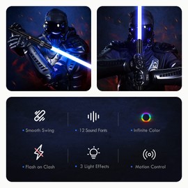 DAMIENSABER Smooth Swing Light Saber, Motion Control Light Saber with 12 Sound Fonts, Infinite Color Changing RGB 16 Heavy Dueling Light Saber for Adults, Volume Adjustable Metal Hilt