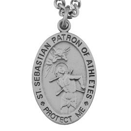 St Sebastian Baseball Medal with 24 Inch Chain Oval Pewter