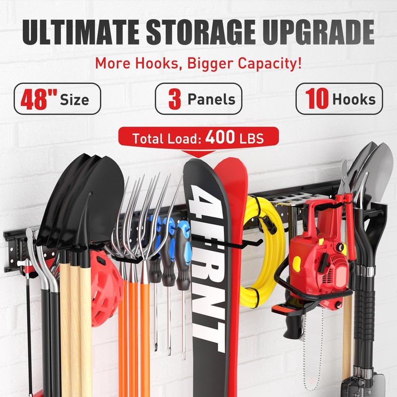 ZICANYCO Garage Tool Organizer Wall Mount 48 inches with 10