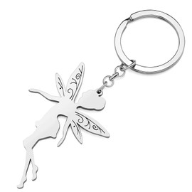 RAIDIN Stainless Steel Cute Angel Butterfly Wings Elf Keyring Key Ring Jewellery Gifts for Women Girls Car Purse Key, Silver-138