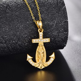 KATHLU Virgin Mary Necklace Gold Sterling Silver Virgin Mary Pendant Mother Mary Necklace Catholic Jewelry Gifts