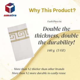 Amatra 4-Pack Plastic Table Cloth Disposable 54" x 108" - Luxurious White Plastic Tablecloths for Rectangle Tables - 140g Thick Plastic Table Covers with Gold Art Margin for Indoor & Outdoor Events