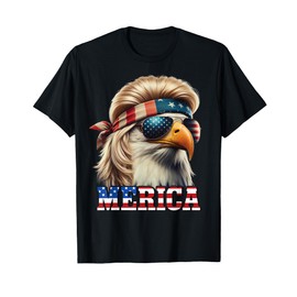 Funny Eagle Merica 4th July Blonde Wig Mullet Funny Man T-Shirt