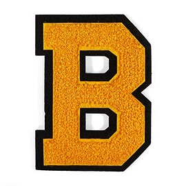 Letter B - Chenille Stitch Varsity Iron-On Alphabet Patch by pc, 4-1/2", TR-11648 (Golden Yellow/Black)