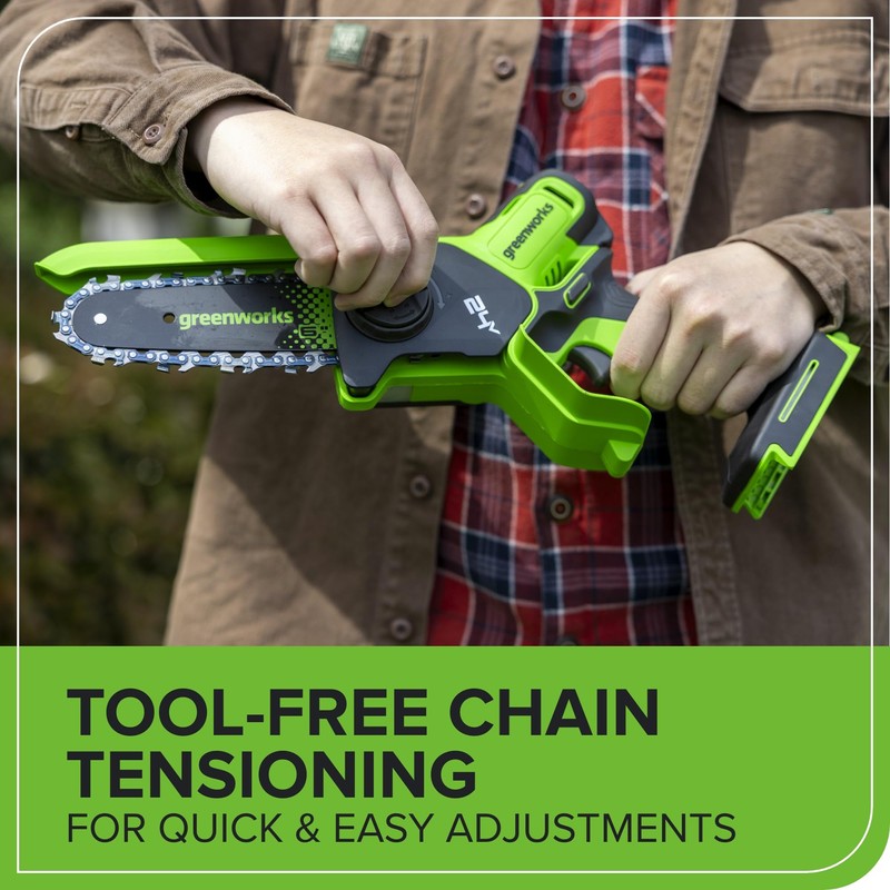 Greenworks 24V 6in BL Pruning Saw w/Auto Oiler, (1) 2.0Ah