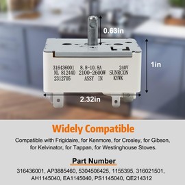 316436001/316021501 Surface Element Burner Infinite Switch,Surface Burner Control Switch Replace Parts 1155395, AP3885460, PS1145040, EAP1145040, Compatible with Frigidaire for Kenmore (8 Inch)