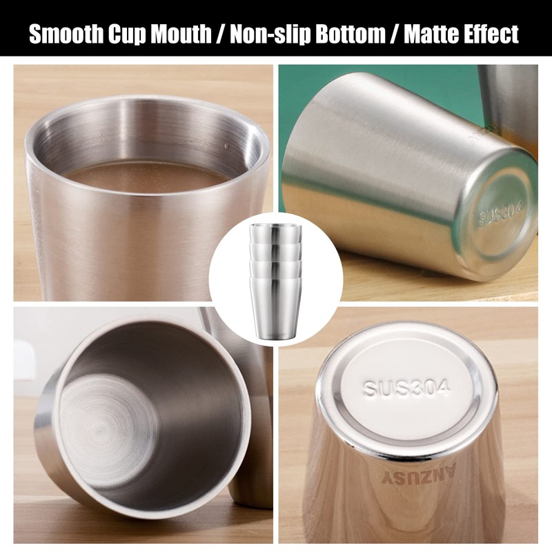 ANZUSY Stainless Steel Cups, 8.8 oz 4 Pack Insulated Metal