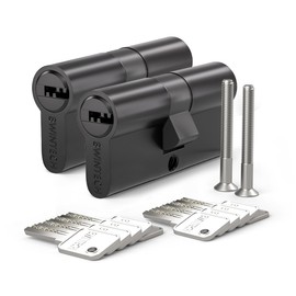 Bwintech Pack of 2 40/40 mm Euro Brass Cylinder, 80 mm Key/Key Cylinder Lock with 10 Horizontal Brass Keys, Anti Picking, Anti Drill, Anti Snap, Anti Bumping, Black Surface