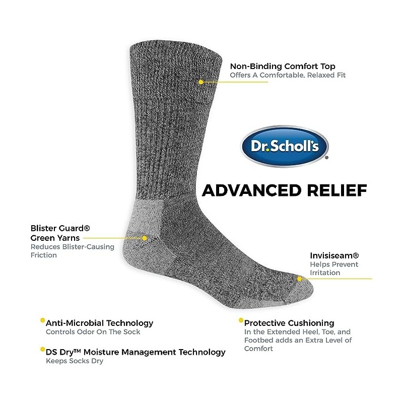 Dr. Scholl's Men's Advanced Relief Blisterguard Socks - 2 &