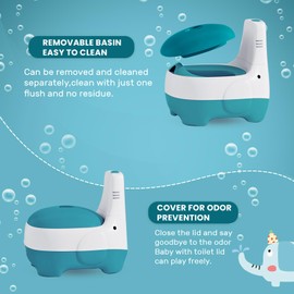 Potty Training Toilet, Training Seat with Realistic Flush Sound, Ergonomic and Portable Toilet for Kids - Easy to Clean Potty Seat for Toddlers and Babies Toilet Training (Cyan)