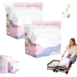 No-Pump 3D Vacuum Storage Bags, No Pump Vacuum Storage Bags, Heavy-Duty Large Capacity Pump-Free 3-Sec Fast Compression Bag for Clothes (2pcsMid)