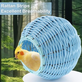 VTurboWay Rattan Bird Nest Chew Resistant Nest House Parrot Egg Laying Bed Breeding Nest for Bird Parrot Lovebird Canary Budgie Finch (Blue)