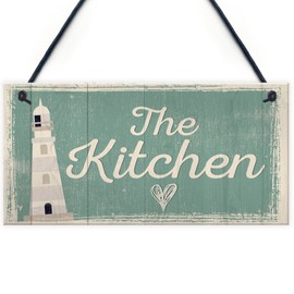 RED OCEAN The Kitchen Sign Hanging Walll Plaque Seaside Nautical GIFT Shabby Chic Vintage House Sign Home Decor