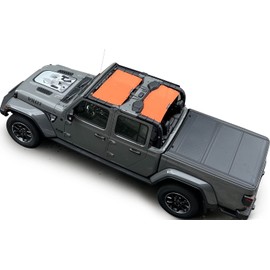 Shadeidea Sun Shade for Jeep Gladiator, JT 4 Door Top Sunshade, Front & Rear (2-Pieces) - Orange Mesh Screen Wrangler Cover, UV Blocker with GrabBag Pouch (2018 - Current) - 10 Year Warranty