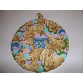 Pot Holders Heat Resistant Easter Baskets Colorful Easter Eggs Bunnies Potholders Handmade Double Insulated Quilted Hot Pads Trivets 9 inches Round