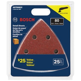 BOSCH SDTR082C 25 pc. 3-3/4 in. 80 Grit Detail Sanding Sheets for Wood, Red