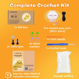 WaldyWop Crochet Kit for Beginners Kids: 2 PCS Easy Complete Knitting Kit with Step by Step Video & Written Tutorials, Soft Yarns (Extra 40%), Hook - Birthday Gift Set for Girls (Chicken Nuggets)