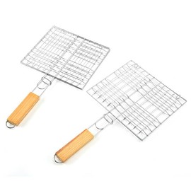 Ashuxxn Set of 2 Barbecue Grill Mesh Grill Basket with Metal Handle for Fish, Vegetables, Steak & More
