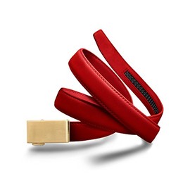 Mission Belt Women's Ratchet Belt - 30mm Gold Buckle/Red Leather Strap, Medium (Up to 33")