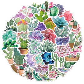 Bifarde 50Pcs Green Cactus Plant Stickers - Vinyl Waterproof Succulent Decals for Laptop, Luggage, Notebooks, Water Bottles, Skateboards, Phones