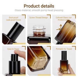 Segbeauty 1.69oz Glass Pump Bottle,4 Pack Empty Lotion Containers 50ml Travel Size Pump Bottles Glass Lotion Dispenser Gradient Brown Glass Foundation Bottle for Essential Oil Blends Cream