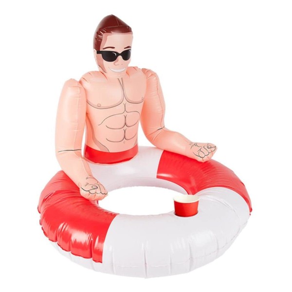 Smiffys 50885 Inflatable Lifeguard Hunk Swim Ring, Unisex Adult, Red & White, One Size