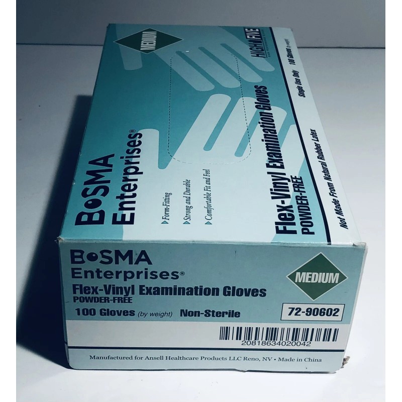 Bosma Flex-Vinyl Examination Gloves Power Free 100 Count Size Medium