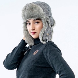 HEYANN Winter Trapper Hat with Ear Flaps Grey Trooper Ushanka Hat Faux Fur Russian Hats Bomber Eskimo Pilot Winter Hats for Men and Women(Greyganghua,L)