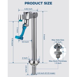 Phivan Glass Filler Faucet Deck Mount 9 Inch Push-Back Drinking Water Filling Faucets with Adjustable Flow, Brass, G1/2" Male Shank Commercial Faucet for Bar, Diner, Kitchen, Restaurants & Coffee