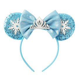 Mouse Ears Headband Bow Glitter Princess Costume Hair Accessories for Women Trip Party Supplies Snowflake Blue for Elsa