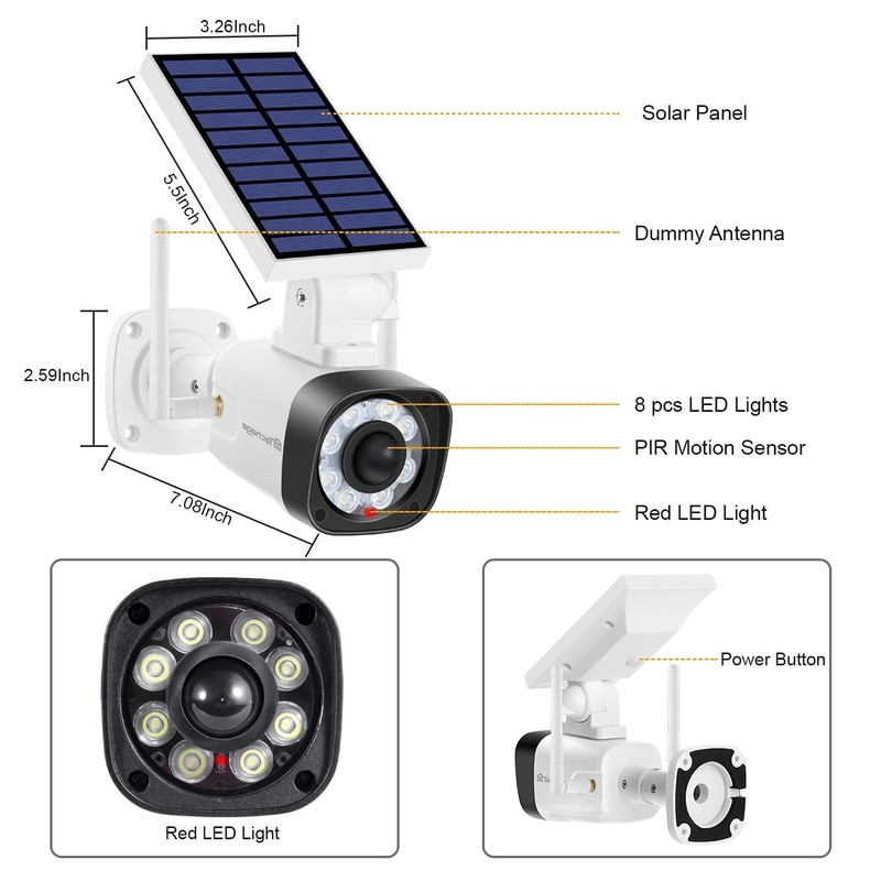 Techage Solar Battery Powered Metal Fake Security Camera, Dummy Cameras,