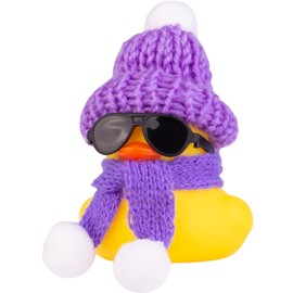 MuMyer Christmas Rubber Ducks Toys Car Ornaments Yellow Duck Car Dashboard Decorations with Mini Beanie Hat Scarf and Sunglasses for Winner Home Christmas Decor, 2 Inches(E4)