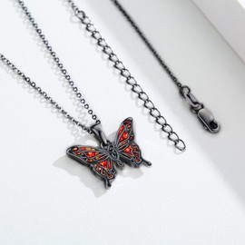 Freesloth Butterfly Necklaces for Women 925 Sterling Silver Red Opal Butterfly Jewelry Pendant Black Butterfly Necklace Gifts