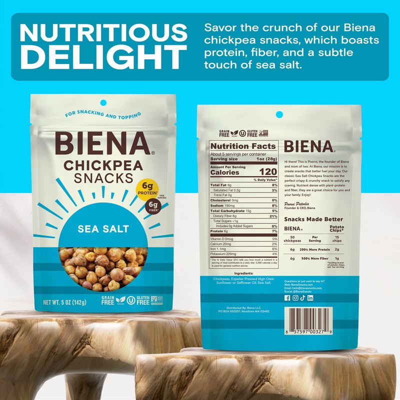 BIENA Chickpea Snacks - Crunchy Roasted Chickpeas - High Fiber