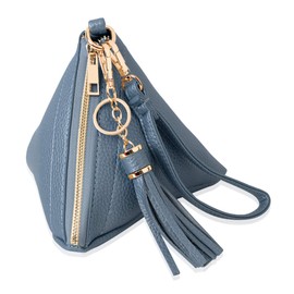 Bolso de mano triangular de piel vegano – Bolsa de cóctel de noche pirámide con correa desmontable y dije de borla, Jean, Talla unica