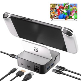 Switch Dock, Iesooy Switch OLED Charging Stand, Supports Youtube Video Playback on TV, 4K-1080P Output, 100Mbps LAN Port, 100W PD Rapid Charge, 3 USB Ports