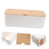 STOBAZA White Cable Management Box Wooden Cover Household Cord Organizer