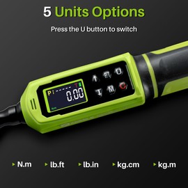 XEIMILE Digital Torque Wrench 3/8"Drive-0.66-44.25Ft.Lb, 0.9-60N.m, Electric Torque Wrench With Vibration Buzzer LED Indicator, ±2% Accuracy Five Units for Bike Motorcycle Car Auto Repair,Green Black
